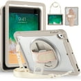 thumbnail image 1 of Allytech Shockproof Case for Apple iPad 6th 5th Gen, iPad 9.7" 2018/2017, 360 Rotating Stand Translucent Back Cover Shockproof Adjustable Shoulder Strap Kids Friendly with Pencil Holder - Khaki, 1 of 12
