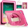 thumbnail image 1 of Allytech Shockproof Case for Apple iPad 6th 5th Gen, iPad 9.7" 2018/2017, 360 Rotating Stand Translucent Back Cover Shockproof Adjustable Shoulder Strap Kids Friendly with Pencil Holder - Rose, 1 of 12
