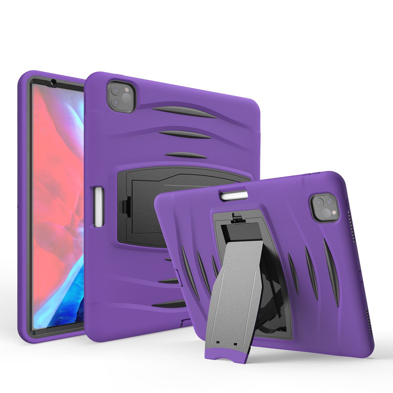 Allytech Shockproof Case for Apple iPad Pro 12.9 4th Gen 2020/ 3rd Gen  2018, Build-in Pencil Holder Heavy Duty Protection Bumper Case Cover for  Apple iPad Pro 12.9 2020/2018, Purple 
