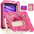 thumbnail image 1 of Shockproof Case for Apple iPad mini 6/7, iPad mini 6th 7th Gen Cover, 360 Rotating Stand Translucent Back Cover Shockproof Adjustable Shoulder Strap Kids Friendly with Pencil Holder, Rose, 1 of 12