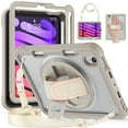 thumbnail image 1 of Shockproof Case for Apple iPad mini 6/7, iPad mini 6th 7th Gen Cover, 360 Rotating Stand Translucent Back Cover Shockproof Adjustable Shoulder Strap Kids Friendly with Pencil Holder, Khaki, 1 of 12
