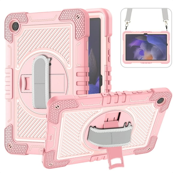 Allytech Shockproof Case for Galaxy Tab A9+ 11 Case 2023 SM-X210 X215, Heavy Duty Protective Rugged Rotating Stand Shoulder Strap Kids Friendly Case - Rosegold