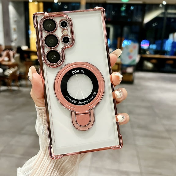 Allytech Shockproof Case for Samsung Galaxy S25+ Plus with Kickstand, [Lens Protector] [Four Corners Anti-Drop] [Thin & Light] Soft TPU Case Cover Support Wireless Charging - Pink