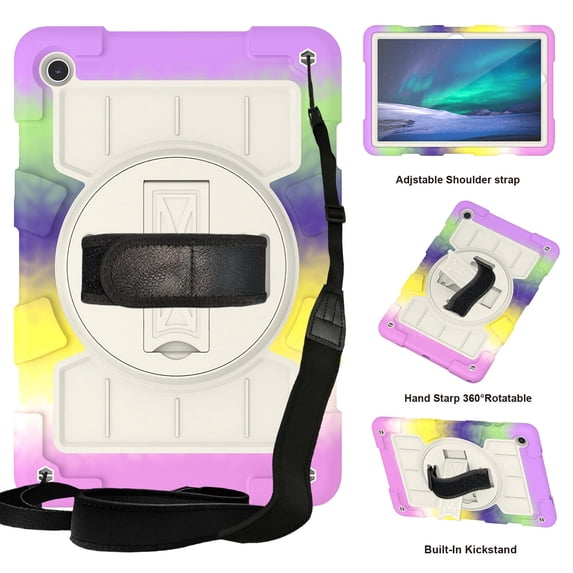 Allytech Shockproof Case for Samsung Galaxy Tab A9+ Plus 11" 2023 SM-X210 X215, Rugged Shoulder Strap Rotating Stand Shoulder Strap Kids Friendly Bumper Heavy Duty Shockproof Case - Lavender