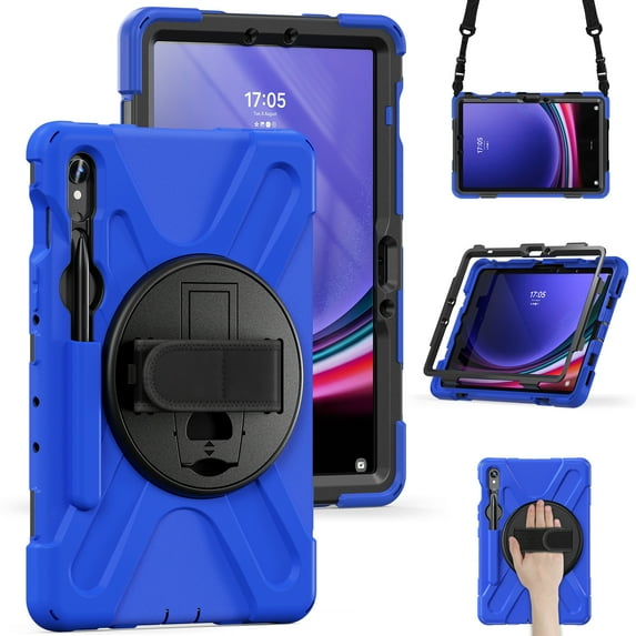 Allytech Shockproof Case for Samsung Galaxy Tab S9 11 Inch Tablet SM-X710 X716B, Heavy Duty Protection Shockproof Shoulder Strap Rotating Stand S Pen Holder Case Cover for Galaxy Tab S9 - Blue