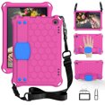 thumbnail image 1 of Allytech Silicone Case for All-New Kindle Fire HD 8 2020 and Fire HD 8 Plus (10th Generation, 2020 Release) - EVA Shoulder Strap Kickstand Kids Friendly Shock Proof Back Cover, Rose/Blue, 1 of 7