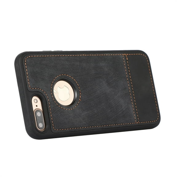 Allytech Slim Back Cover for Apple iPhone 8 Plus/ 7 Plus, Vintage PU Leather Anti-Sctratch Bumper Shockproof Protective Phone Case for iPhone 8 Plus/ 7 Plus - Black