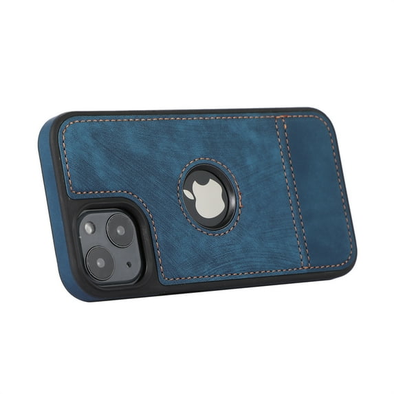 Allytech Slim Back Cover for Apple iPhone 15 Plus, Vintage PU Leather Anti-Sctratch Bumper Shockproof Protective Phone Case for iPhone 15 Plus - Blue