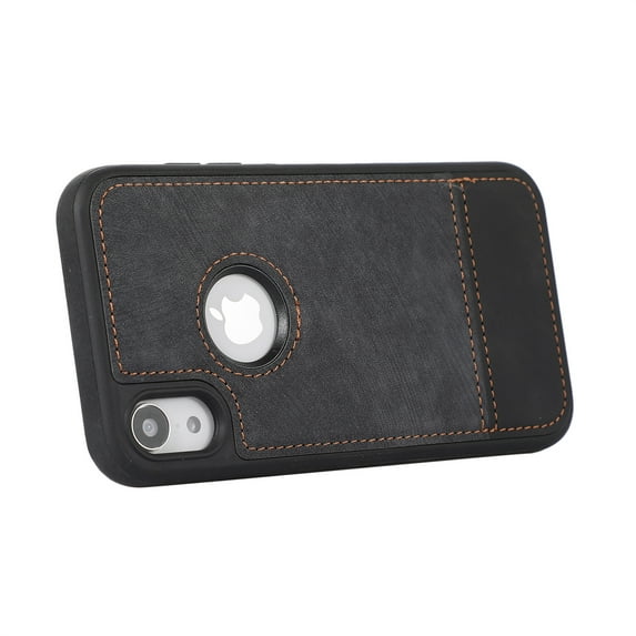 Allytech Slim Back Cover for Apple iPhone XR, Vintage PU Leather Anti-Sctratch Bumper Shockproof Protective Phone Case for iPhone XR - Black