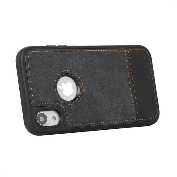 Allytech Slim Back Cover for Apple iPhone XR, Vintage PU Leather Anti-Sctratch Bumper Shockproof Protective Phone Case for iPhone XR - Black