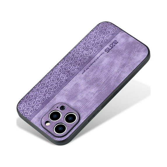 Allytech Slim Back Cover for iPhone 15 Pro, PU Leather TPU Slim Fit Shell Cover Minimalist Retro Shock Absorption Protective Phone Case Cover for Apple iPhone 15 Pro -Purple