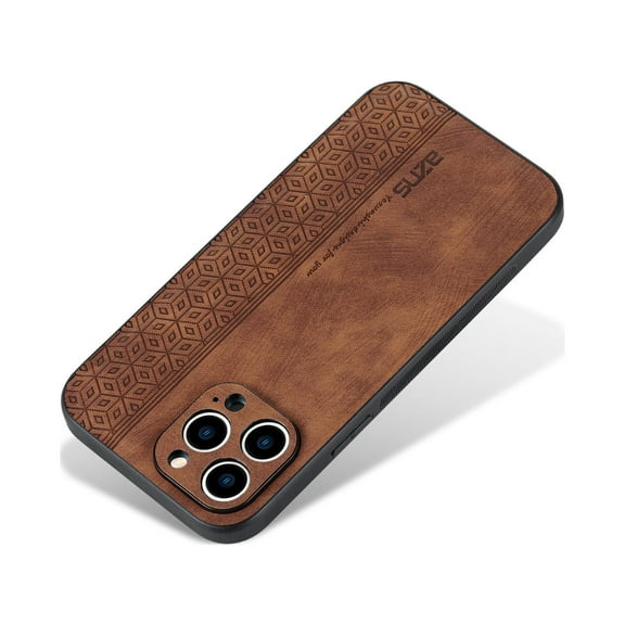 Allytech Slim Back Cover for iPhone 15 Pro, PU Leather TPU Slim Fit Shell Cover Minimalist Retro Shock Absorption Protective Phone Case Cover for Apple iPhone 15 Pro -Brown