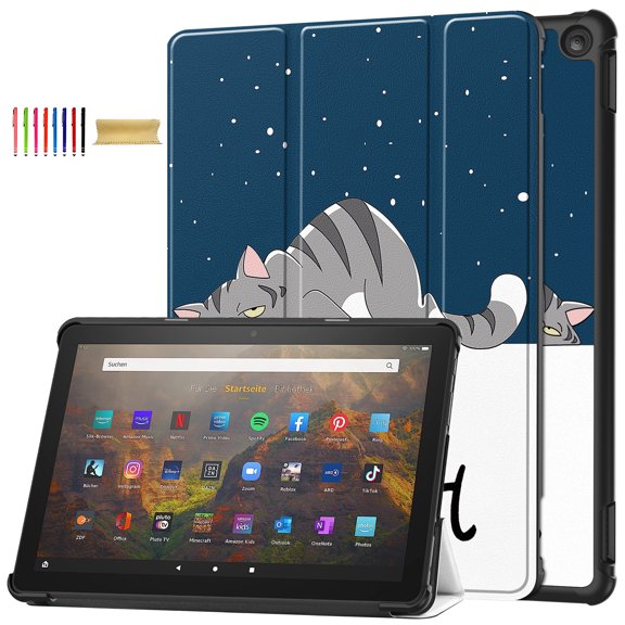Allytech Slim Case for All-New Amazon Fire HD 10 2023 Released, Trifold Stand Smart Cover Auto Sleep Wake Protective Lightweight Shell Cover - Cute Cat