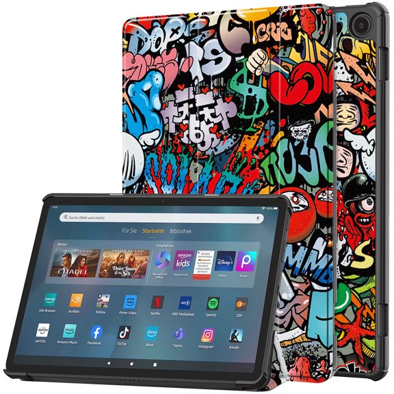 Allytech Slim Case for Amazon Fire Max 11, Fire Max 11 Case, Trifold Stand Shockproof Auto Sleep Wake Protective Drop Proof Case Cover for Amazon Fire Max 11 2023 - Graffiti