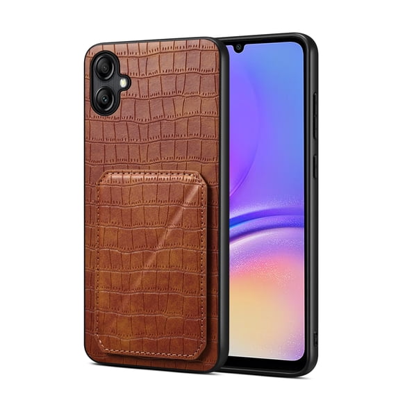 Allytech Slim Case Compatible with Samsung Galaxy A05, Crocodile Print PU Leather Magnetic Hidden Card Holder Kickstand Shockproof Full Body Protective Wallet Case for Women Men, Brown