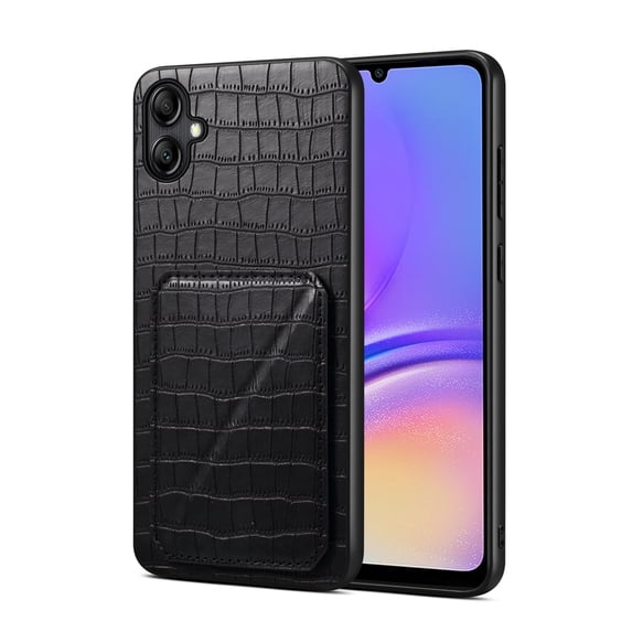 Allytech Slim Case Compatible with Samsung Galaxy A05, Crocodile Print PU Leather Magnetic Hidden Card Holder Kickstand Shockproof Full Body Protective Wallet Case for Women Men, Black