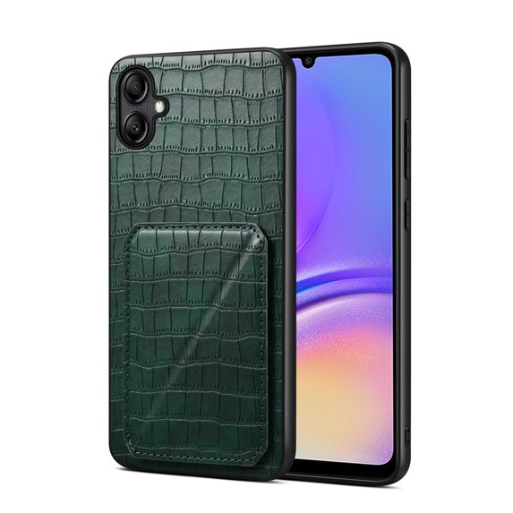 Allytech Slim Case Compatible with Samsung Galaxy A05, Crocodile Print PU Leather Magnetic Hidden Card Holder Kickstand Shockproof Full Body Protective Wallet Case for Women Men, Green