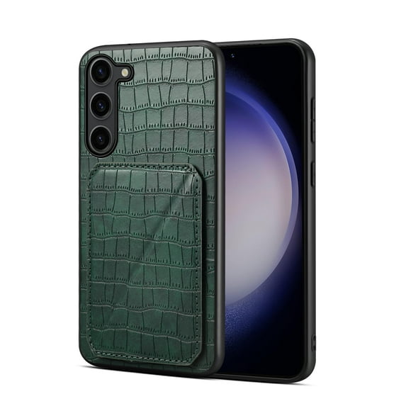 Allytech Slim Case Compatible with Samsung Galaxy S23, Crocodile Print PU Leather Magnetic Hidden Card Holder Kickstand Shockproof Full Body Protective Wallet Case for Women Men, Green