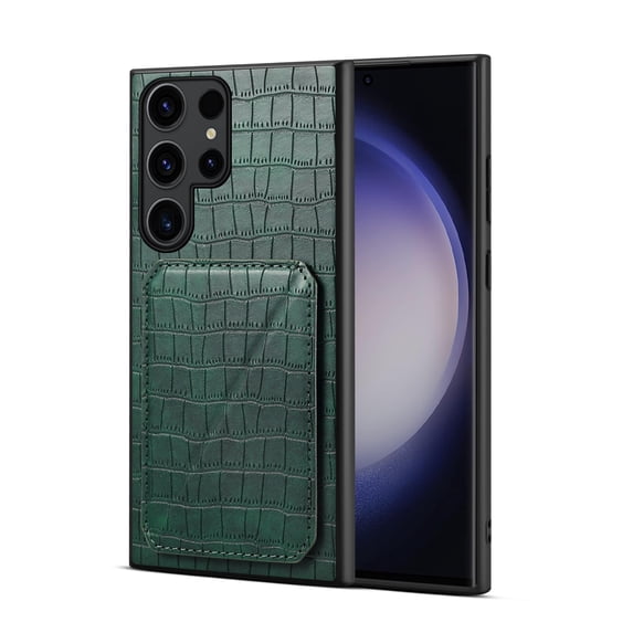 Allytech Slim Case Compatible with Samsung Galaxy S23 Ultra, Crocodile Print PU Leather Magnetic Hidden Card Holder Kickstand Shockproof Full Body Protective Wallet Case for Women Men, Green