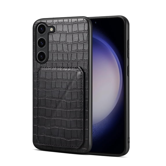 Allytech Slim Case Compatible with Samsung Galaxy S24, Crocodile Print PU Leather Magnetic Hidden Card Holder Kickstand Shockproof Full Body Protective Wallet Case for Women Men, Black