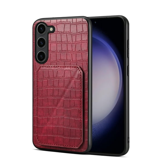 Allytech Slim Case Compatible with Samsung Galaxy S24, Crocodile Print PU Leather Magnetic Hidden Card Holder Kickstand Shockproof Full Body Protective Wallet Case for Women Men, Red