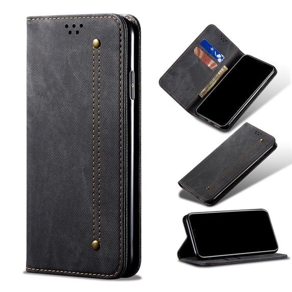 Allytech Slim Case for Samsung Galaxy S24, Retro Cowboy Skin Kickstand Case with Credit Card Slots & Cash Pocket, Shockproof Anti-Fall Full Body Protection Case, Black