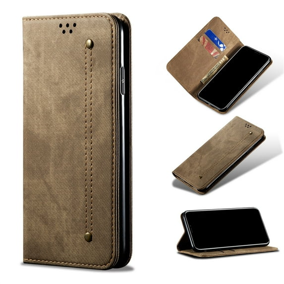 Allytech Slim Case for Samsung Galaxy S24, Retro Cowboy Skin Kickstand Case with Credit Card Slots & Cash Pocket, Shockproof Anti-Fall Full Body Protection Case, Khaki