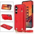 thumbnail image 1 of Allytech Slim Case for Samsung Galaxy S25 with Card Slot & Shoulder Strap, Premium PU Leather Adjustable Strap Wristband Kickstand Shockproof Full Protective Cover for Women Men, Red, 1 of 11