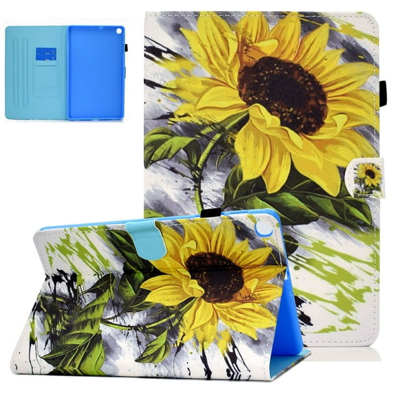 Allytech Slim Case for Samsung Galaxy Tab A 10.1" 2019 SM-T510 T515, PU Leather Folio Flip Multi Angle Viewing Stand Shockproof Cover for Samsung Galaxy Tab A 10.1 T510, Sunflower