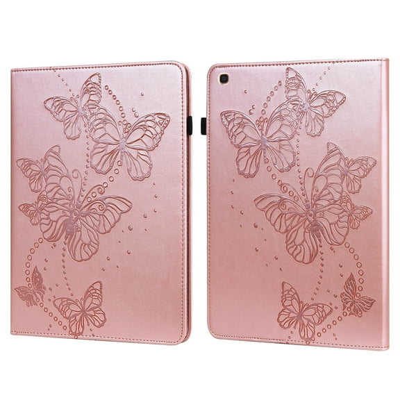 Allytech Slim Case for Samsung Galaxy Tab A7 10.4" SM-T500 T505, Premium PU Leather Butterfly Embossed Shockproof Kickstand Elastic Band Pen Holder Case Cover for Samsung Galaxy Tab A7 10.4" - Pink