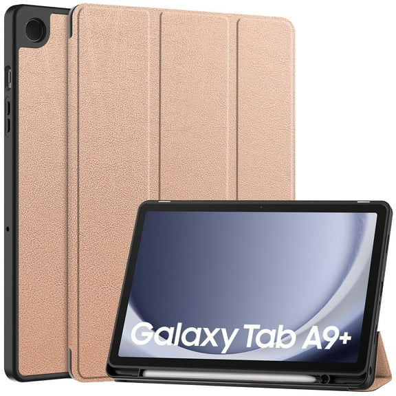 Allytech Slim Case for Samsung Galaxy Tab A9+ Plus 11" SM-X210 X215 X216, With Pen Holder Multi Angle Viewing Stand Slim Fit Protective Shockproof Flip Cover, Rosegold