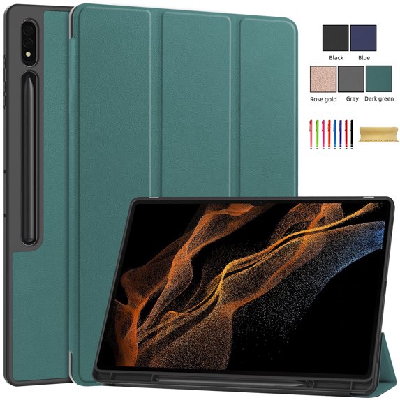 Allytech Slim Case for Samsung Galaxy Tab S9 Ultra 14.6 Inch SM-X910B X916B 2023 Released, Lightweight Shockproof Auto Sleep Wake With Pencil Holder Cover Case for Galaxy Tab S9 Ultra - Darkgreen