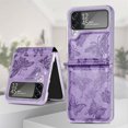 thumbnail image 1 of Allytech Slim Case for Samsung Galaxy Z Flip4, Embossed Butterfly PU Leather Clear PC Bumper Protective Case,Purple, 1 of 5