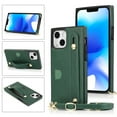 thumbnail image 1 of Allytech Slim Case for iPhone 14 Plus with Card Slot & Shoulder Strap, Premium PU Leather Adjustable Strap Wristband Kickstand Shockproof Full Protective Cover for Women Men - Green, 1 of 11