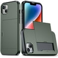 thumbnail image 1 of Allytech Slim Case for iPhone 15, Built-in Slide Card Holder, Screen Camera Protection, Rugged Hard Back & Silicone Edge Shockproof Anti-Scratch Protective Case - Armygreen, 1 of 9