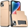 thumbnail image 1 of Allytech Slim Case for iPhone 15 Plus, Built-in Slide Card Holder, Screen Camera Protection, Rugged Hard Back & Silicone Edge Shockproof Anti-Scratch Protective Case - Gold, 1 of 9
