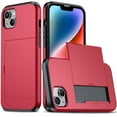 thumbnail image 1 of Allytech Slim Case for iPhone 15 Plus, Built-in Slide Card Holder, Screen Camera Protection, Rugged Hard Back & Silicone Edge Shockproof Anti-Scratch Protective Case - Red, 1 of 9