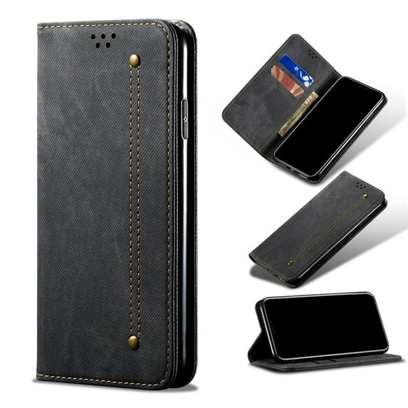 Allytech Slim Case for iPhone 15 Pro Max, Retro Cowboy Skin Kickstand Case with Credit Card Slots & Cash Pocket, Shockproof Anti-Fall Full Body Protection Case for iPhone 15 Pro Max, Black