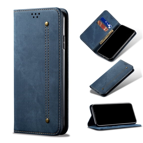 Allytech Slim Case for iPhone 15, Retro Cowboy Skin Kickstand Case with Credit Card Slots & Cash Pocket, Shockproof Anti-Fall Full Body Protection Case for iPhone 15, Blue