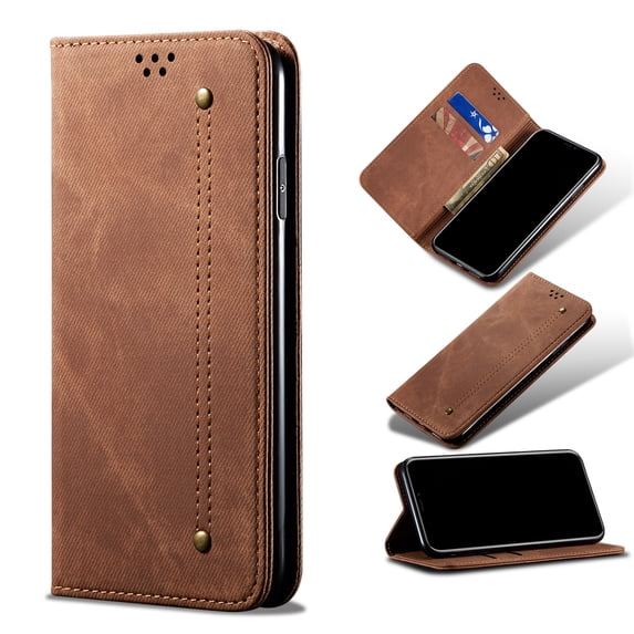 Allytech Slim Case for iPhone 15, Retro Cowboy Skin Kickstand Case with Credit Card Slots & Cash Pocket, Shockproof Anti-Fall Full Body Protection Case for iPhone 15, Brown