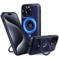 thumbnail image 1 of Allytech Slim Magnetic Case for iPhone 12 Pro Max, Premium PU Leather Retro Cover with Ring Holder Kickstand, Logo Hollow Wireless Charging Shockproof Protective Case for iPhone 12 Pro Max - Darkblue, 1 of 6