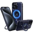 thumbnail image 1 of Allytech Slim Magnetic Case for iPhone 13 Pro Max, Premium PU Leather Retro Cover with Ring Holder Kickstand, Logo Hollow Wireless Charging Shockproof Protective Case for iPhone 13 Pro Max - Darkblue, 1 of 6