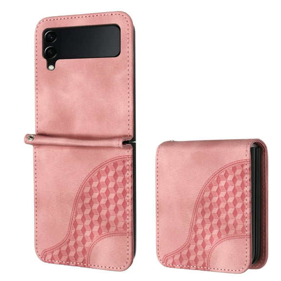 Allytech Slim PU Leather Case for Galaxy Z Flip 3, 3D Geometric Lattice Luxury Slim Fit Soft Shell Bumper Shockproof Cell Phone Case Cover for Samsung Galaxy Z Flip 3, Pink