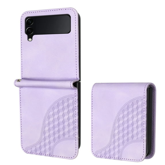 Allytech Slim PU Leather Case for Galaxy Z Flip 4, 3D Geometric Lattice Luxury Slim Fit Soft Shell Bumper Shockproof Cell Phone Case Cover for Samsung Galaxy Z Flip 4, Purple