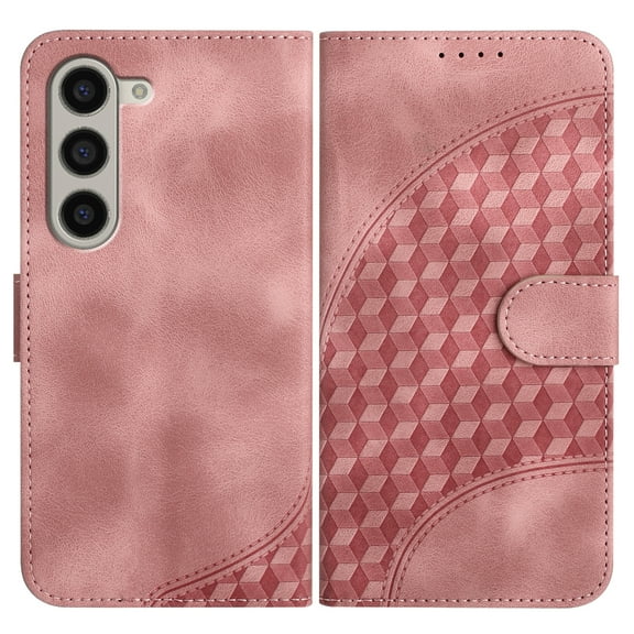 Allytech Slim PU Leather Case for Galaxy Z Fold 3, 3D Geometric Lattice Luxury Slim Fit Soft Shell Bumper Shockproof Cell Phone Case Cover for Samsung Galaxy Z Fold 3, Pink