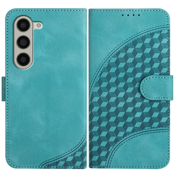 Allytech Slim PU Leather Case for Galaxy Z Fold 5, 3D Geometric Lattice Luxury Slim Fit Soft Shell Bumper Shockproof Cell Phone Case Cover for Samsung Galaxy Z Fold 5, Lightblue