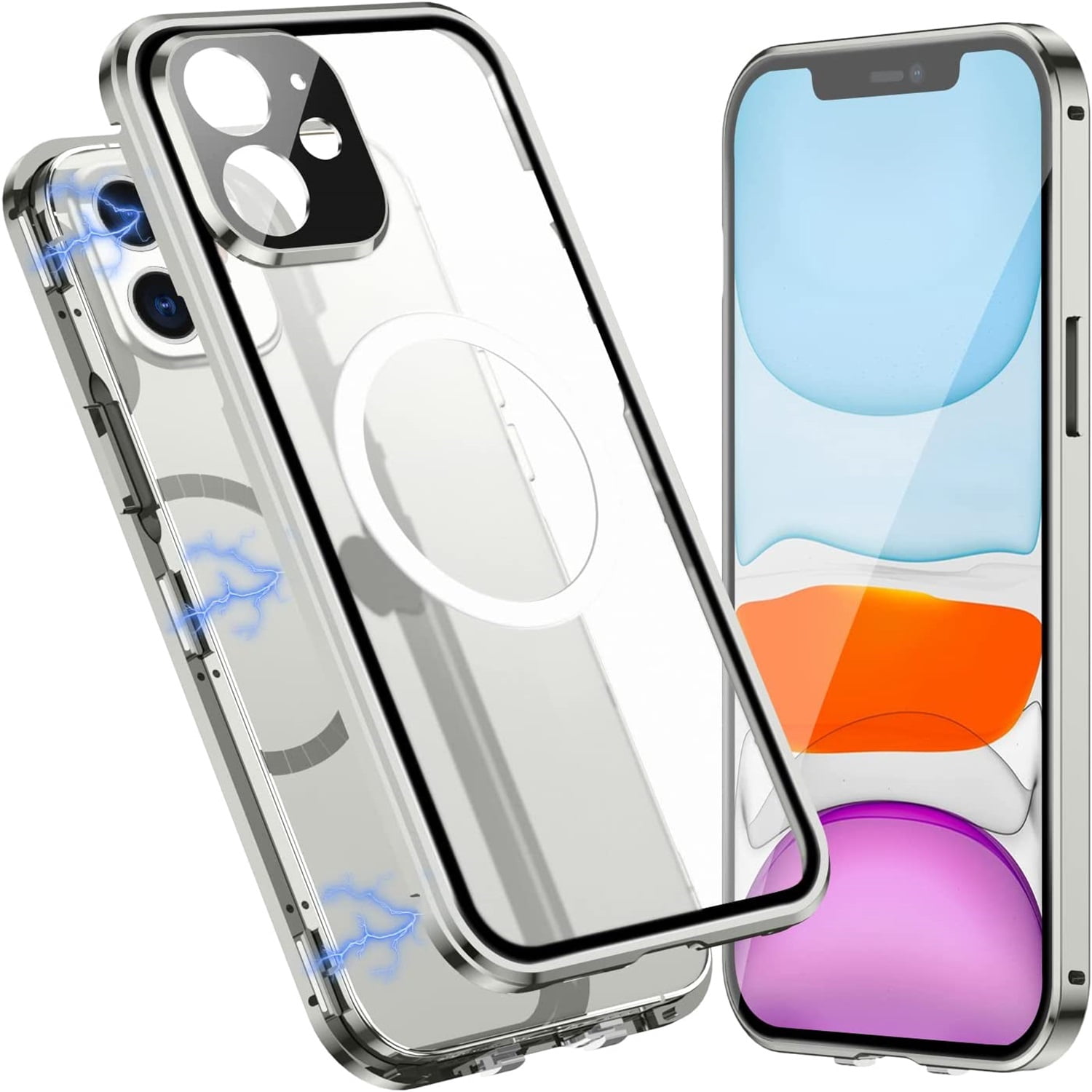 Allytech Slim Thin Case for iPhone 11 (2019), Compatible with MagSafe Accessories Built-in Screen Protector & Camera Lens Protector Shockproof Magnetic Case for iPhone 11, Silver