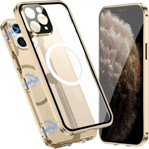 Allytech Slim Thin Case for iPhone 11 Pro Max (2019), Compatible with MagSafe Accessories Built-in Screen Protector & Camera Lens Protector Shockproof Magnetic Case for iPhone 11 Pro Max, Gold