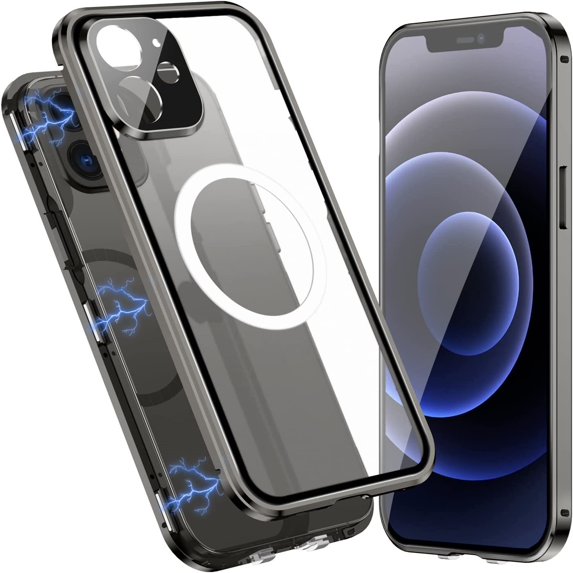 Allytech Slim Thin Case for iPhone 12 (2020), Compatible with MagSafe Accessories Built-in Screen Protector & Camera Lens Protector Shockproof Magnetic Case for iPhone 12, Black