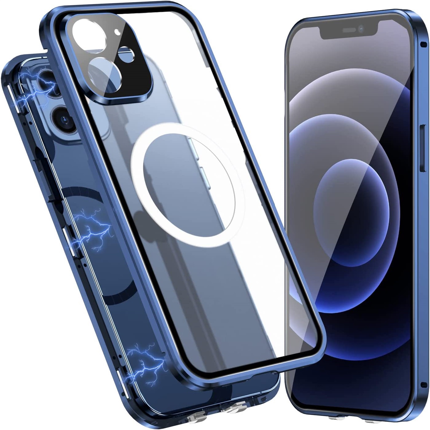 Allytech Slim Thin Case for iPhone 12 (2020), Compatible with MagSafe Accessories Built-in Screen Protector & Camera Lens Protector Shockproof Magnetic Case for iPhone 12, Darkblue